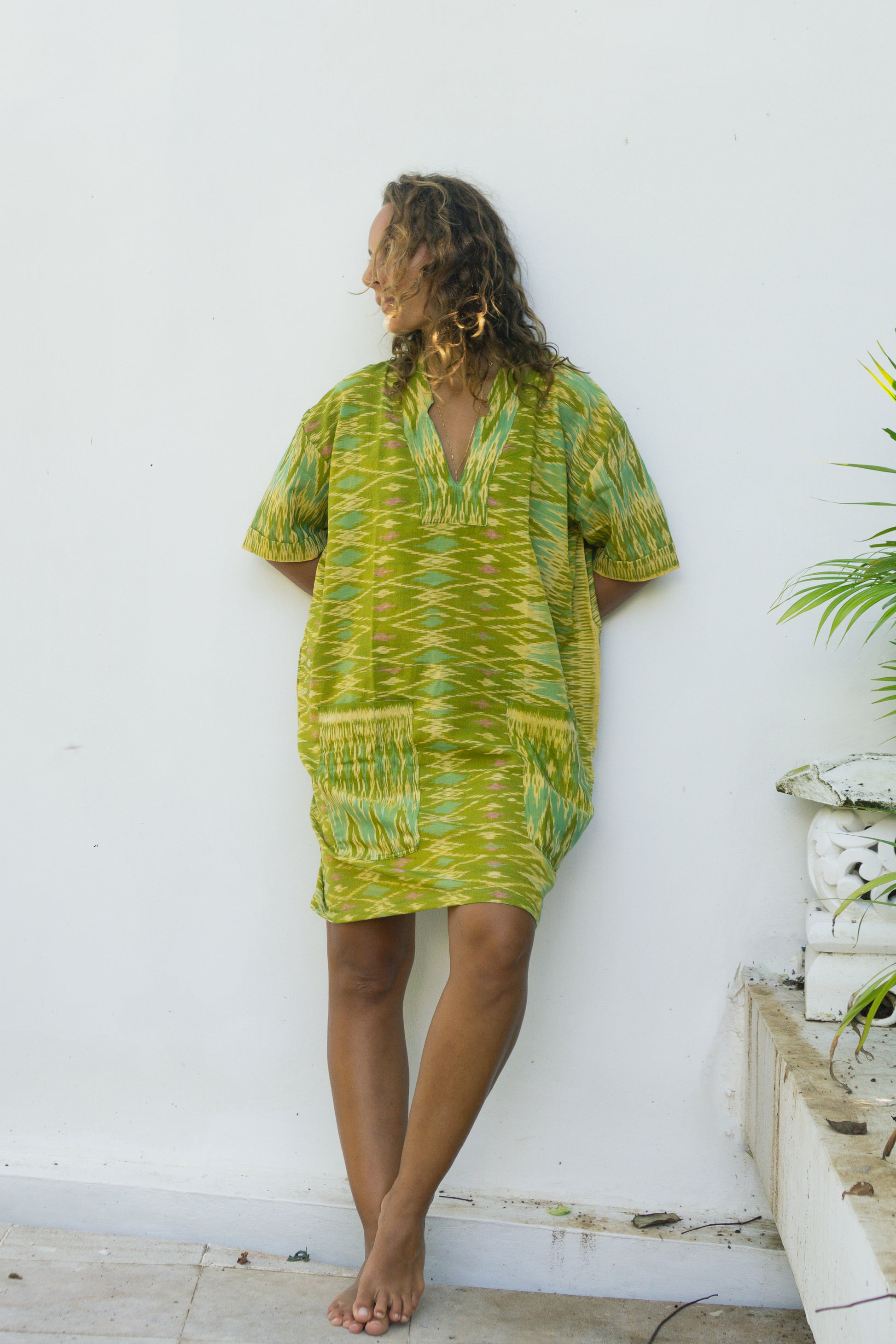 Oversize Cotton Dress Palm Green Made in Bali