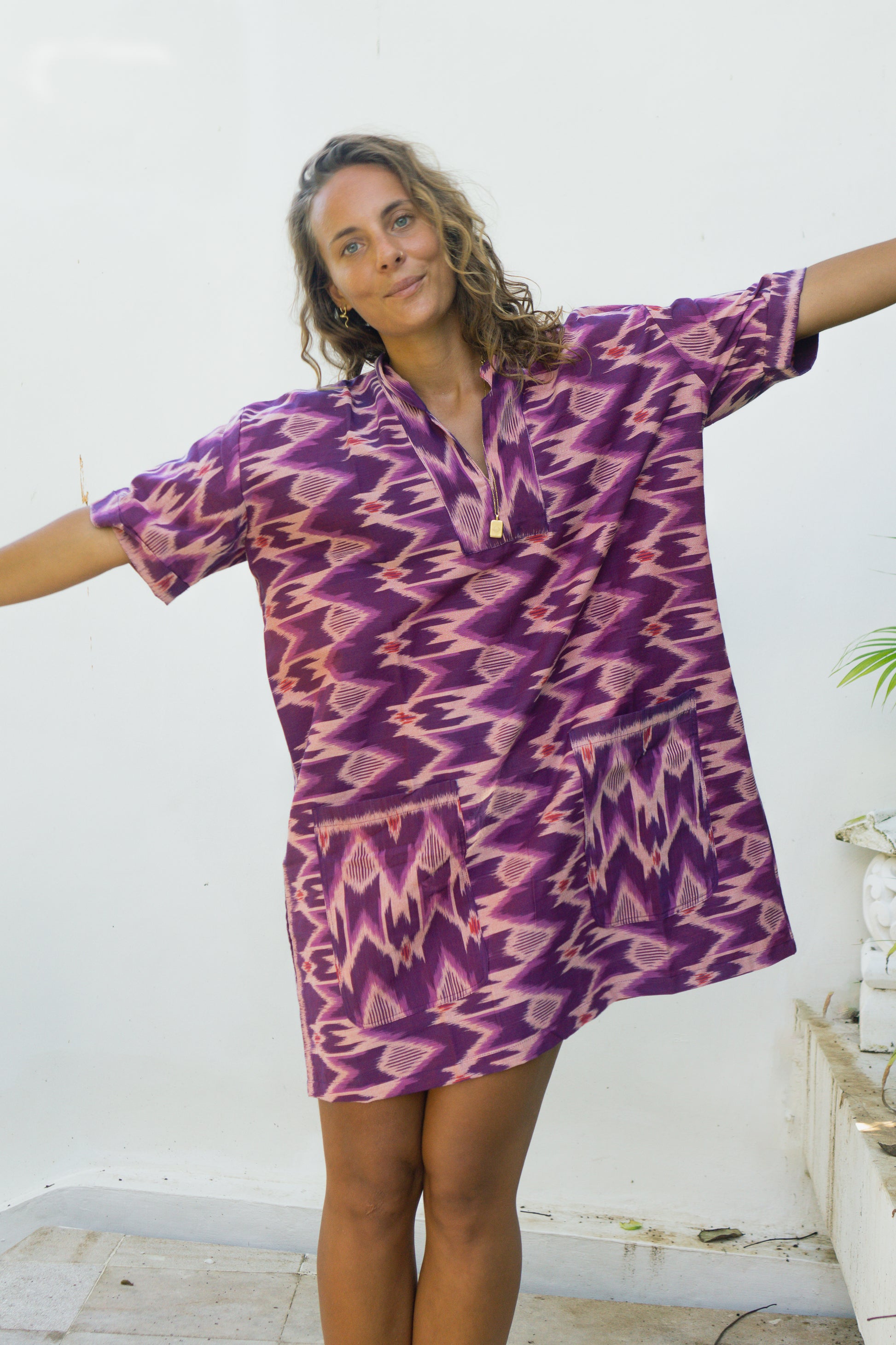 SUN ON Designs Oversize Cotton Dress Purple Handmade in Bali