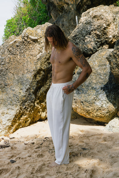 Beach Pants for Men Off White Linen SUN ON Designs