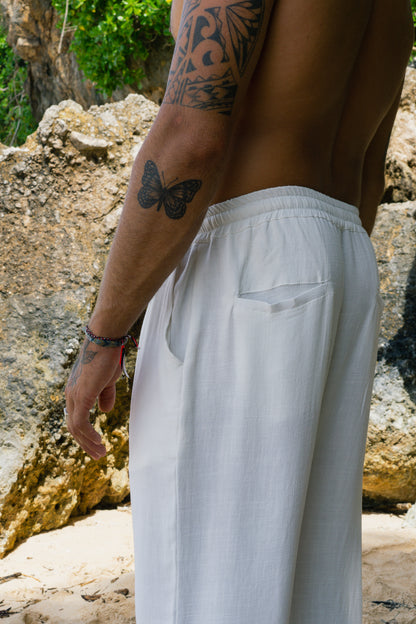 Casual Linen Pants White for Men Handmade in Bali