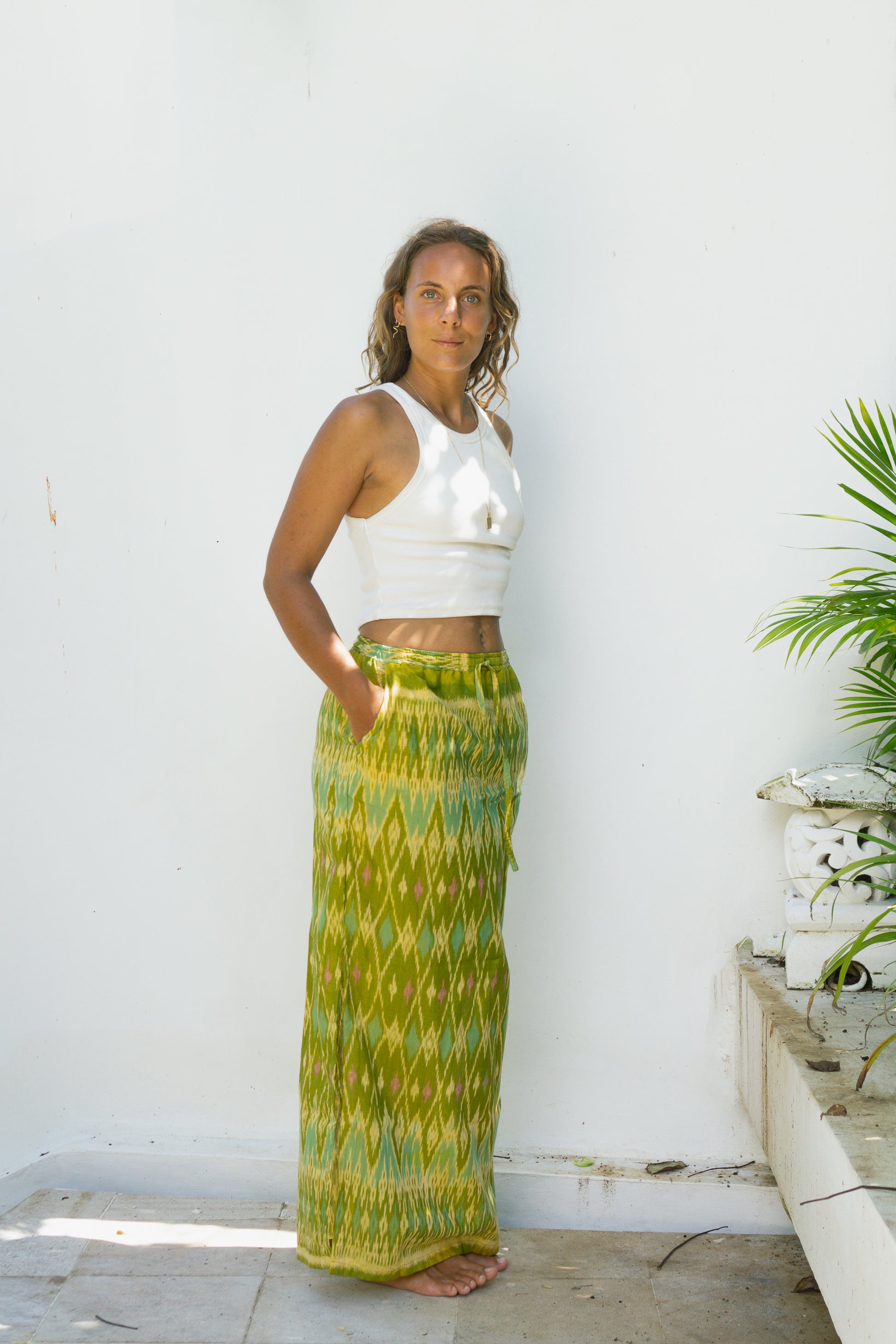 Palm Green Cotton Skirt for Women Handmade in Bali