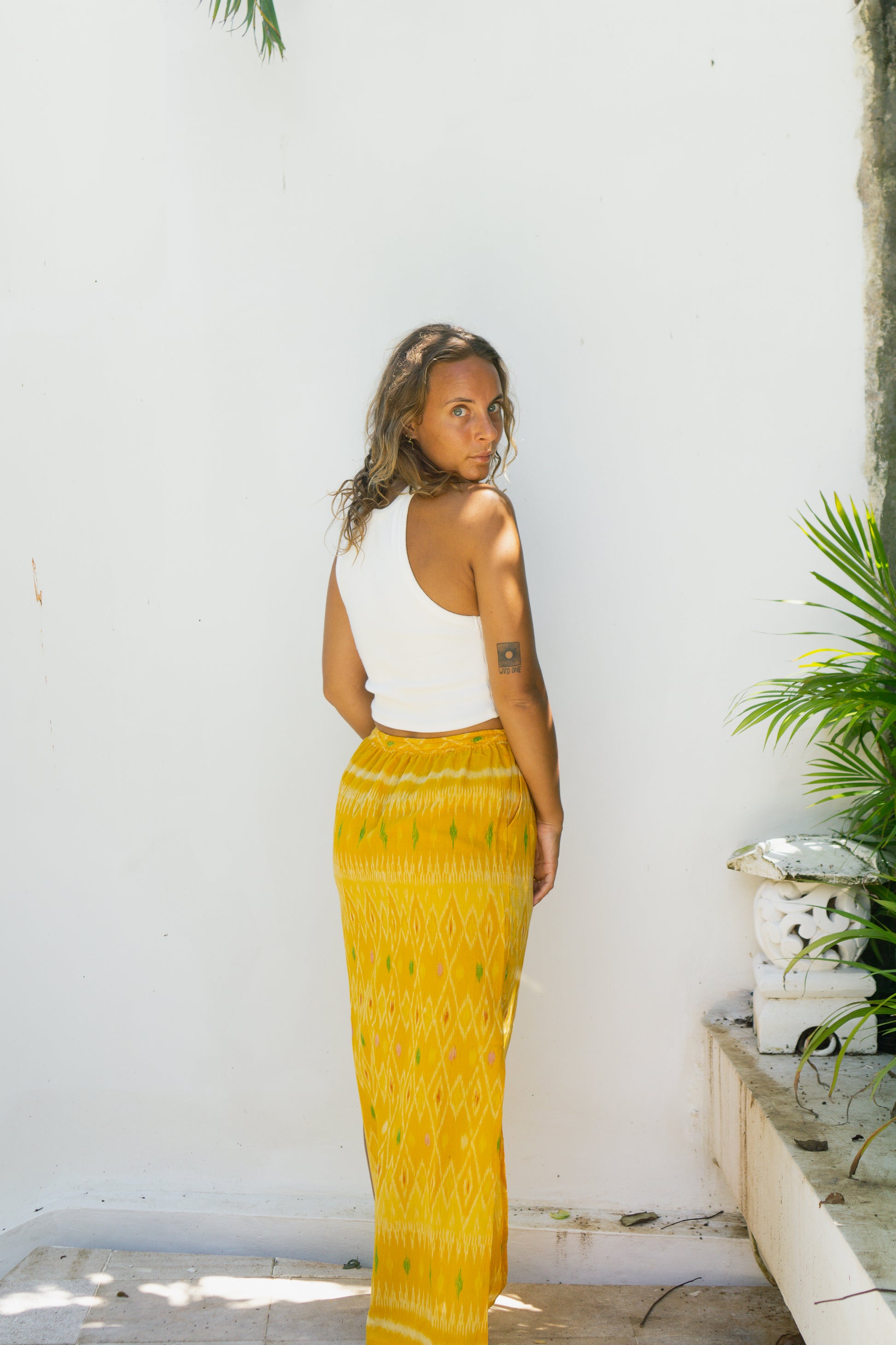 Balinese traditional Fabric | Yellow Cotton Skirt Selalu