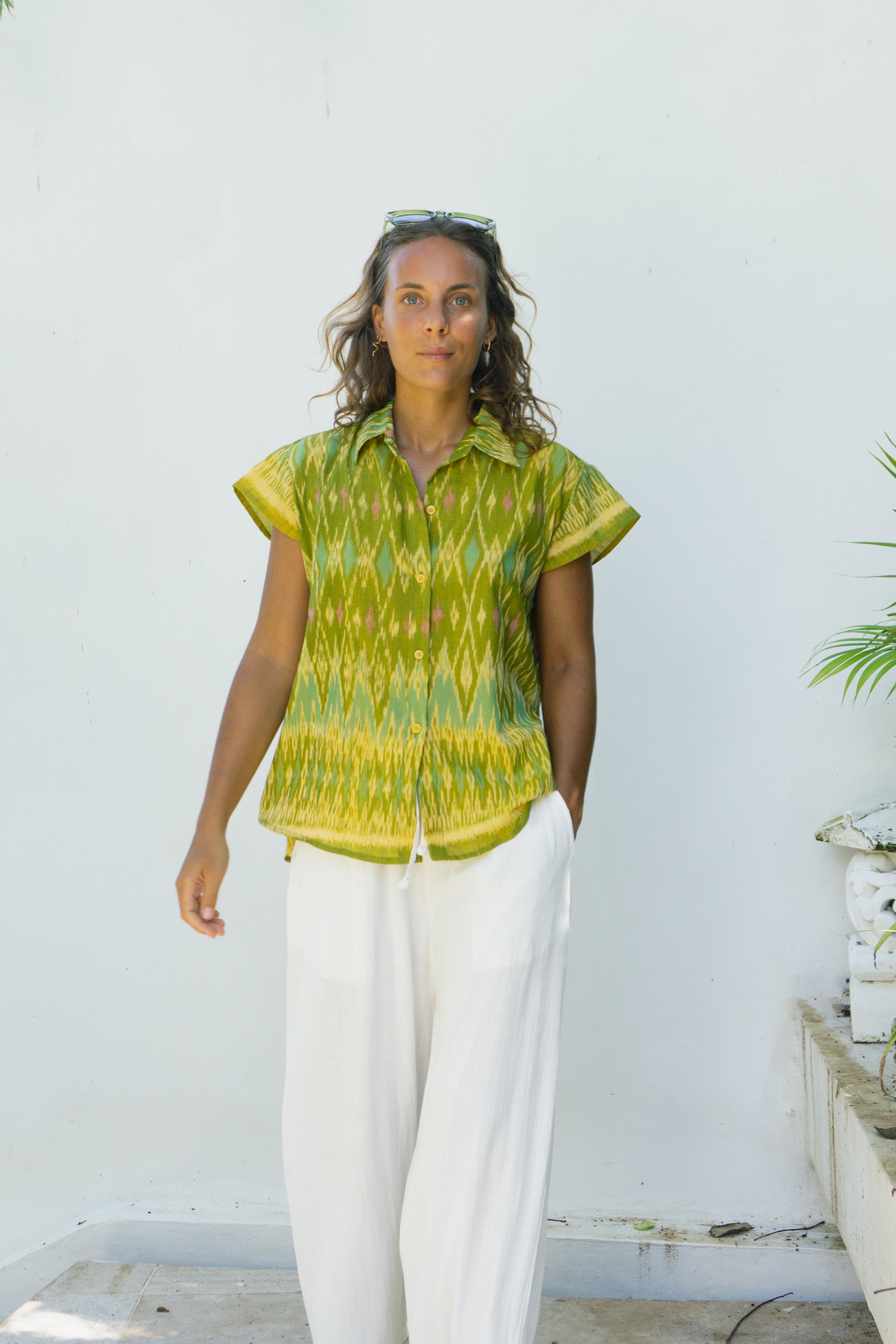 Handwoven Shirt for Women Green Cotton Made in Bali