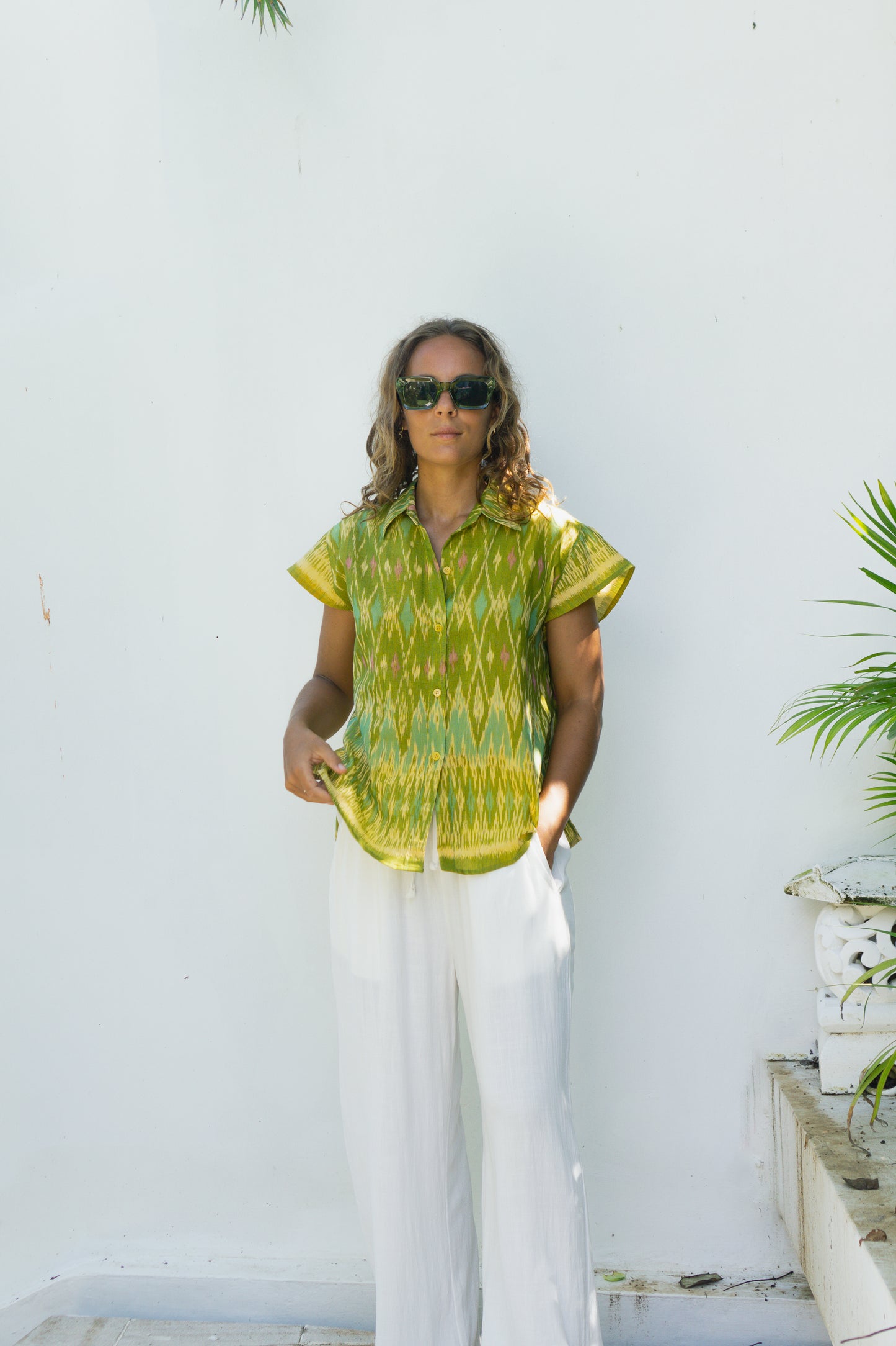 SUN ON Designs Handwoven Summer Shirt in Palm Green