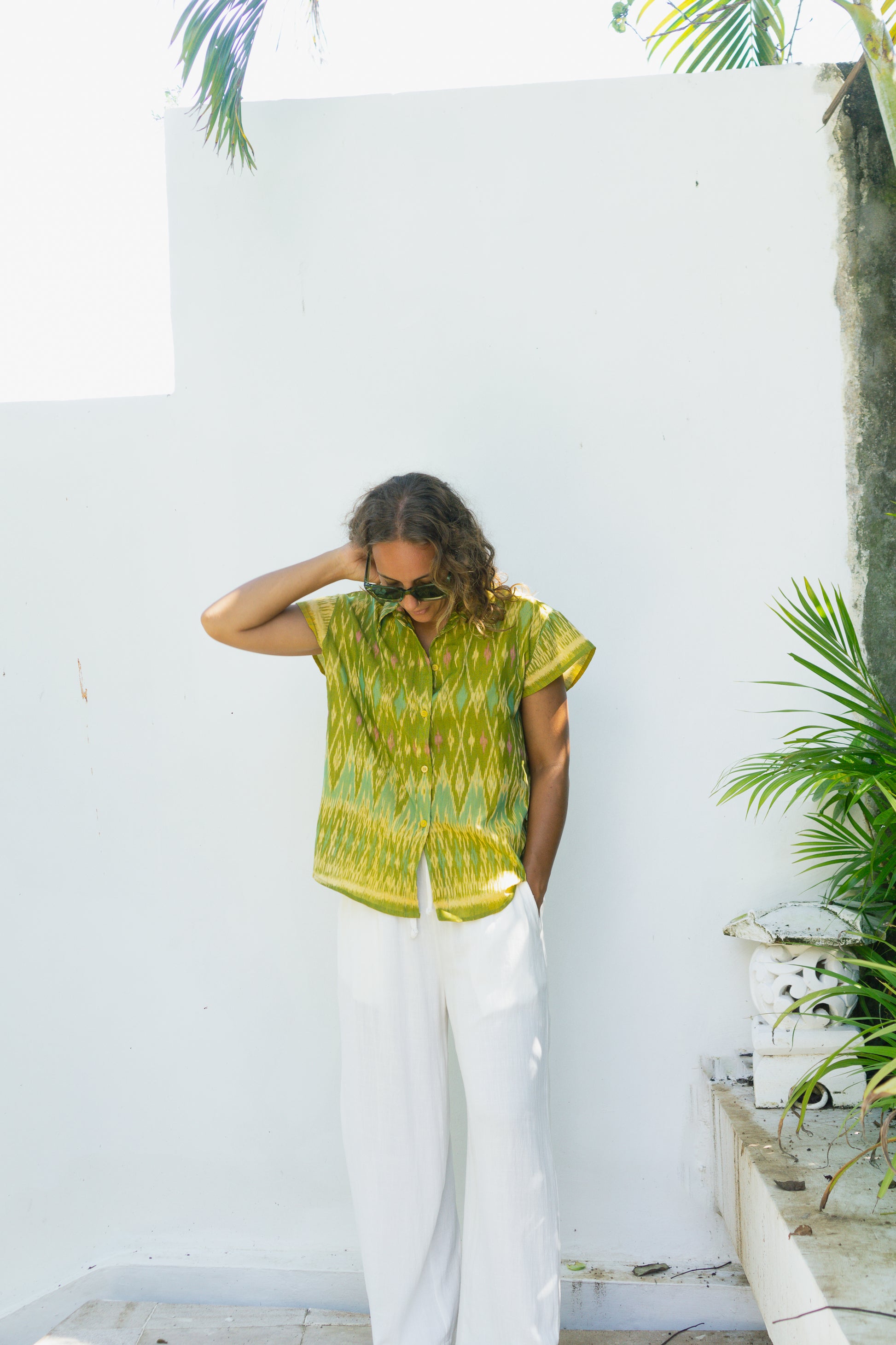 Summer Shirt in Palm Green Handmade in Bali