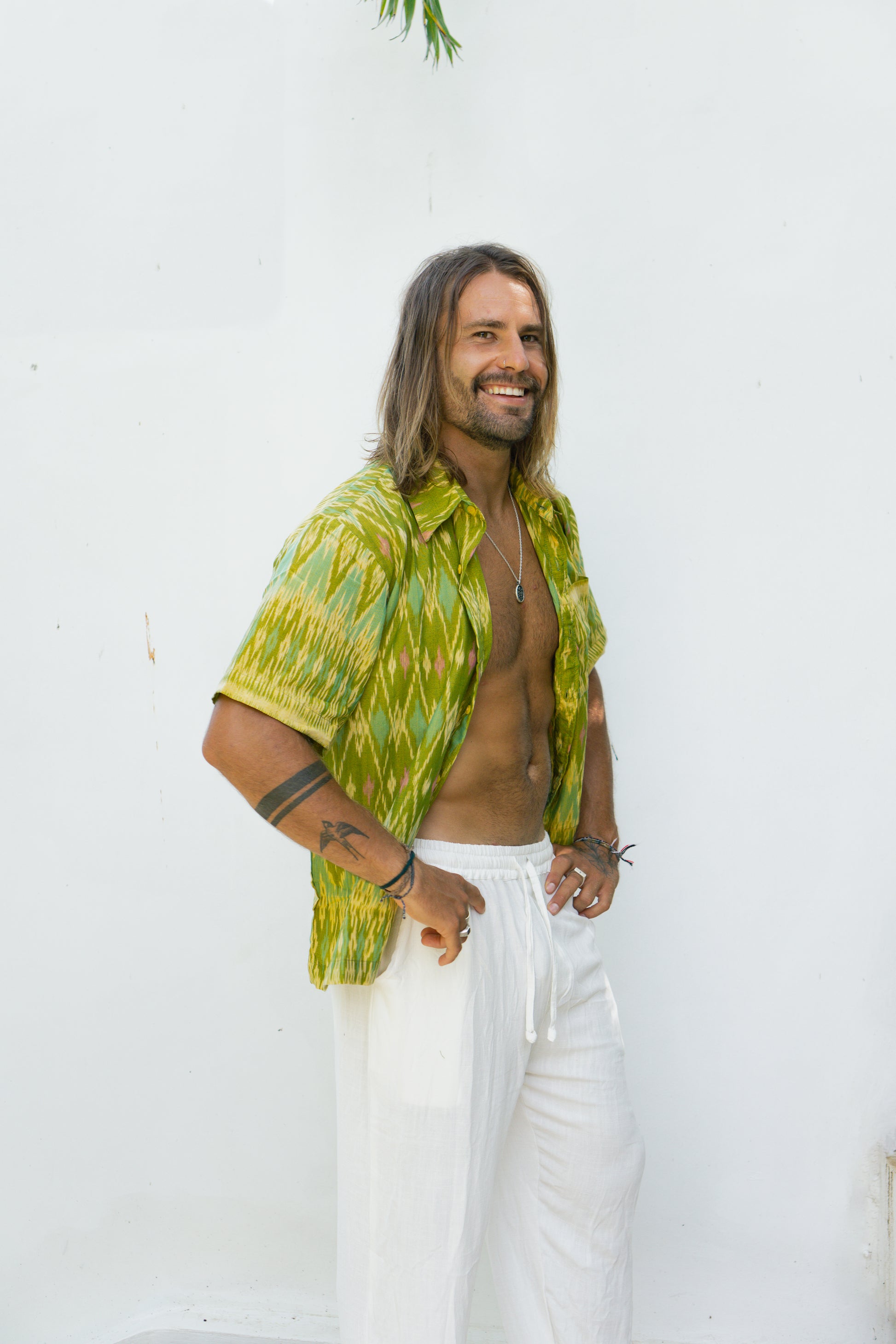 Green Cotton Shirt for Men - Handwoven Summer Fit