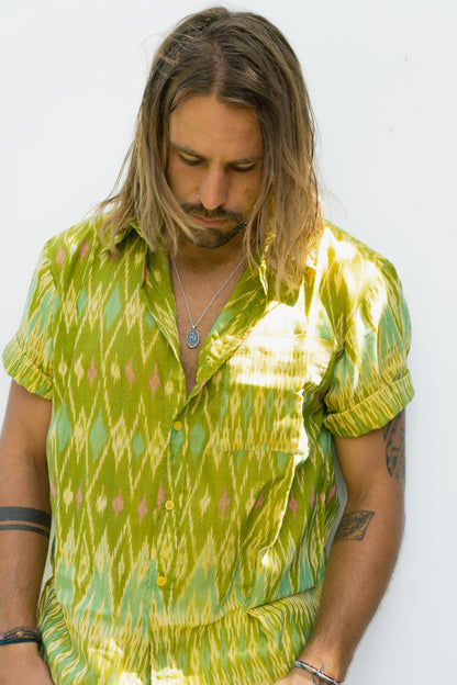 Green Cotton Shirt Colorful Beach Wear for Men Fair