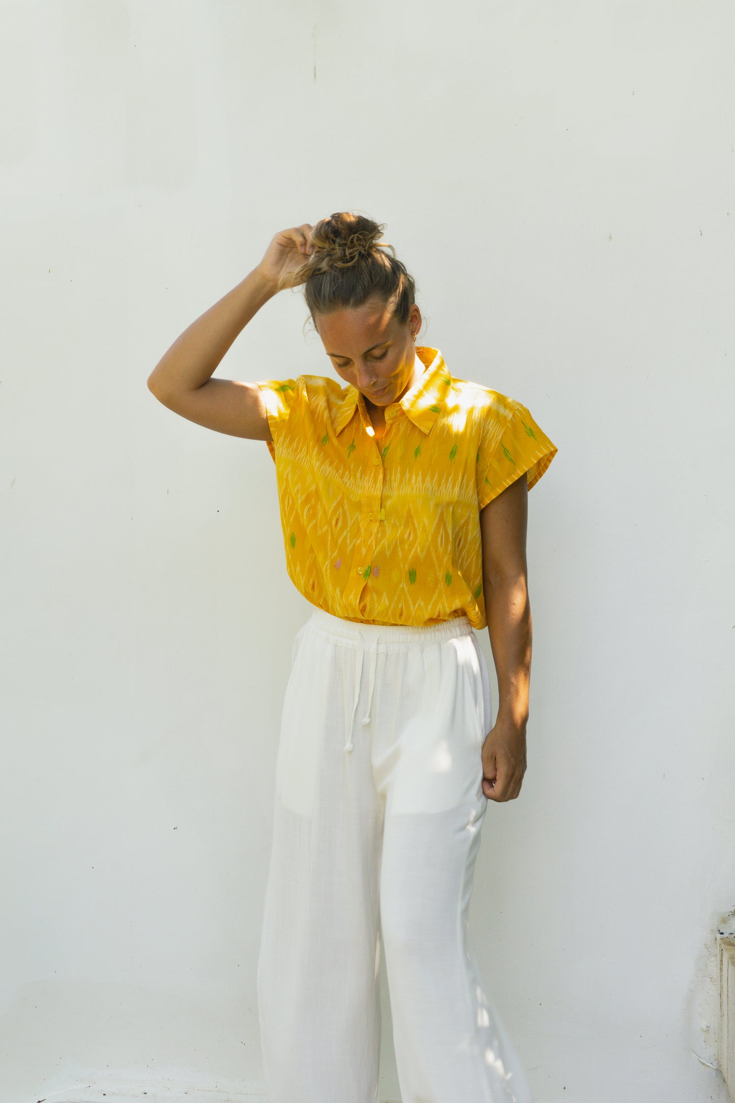 SUN ON Designs Handwoven Cotton Shirt for Women in sunny yellow