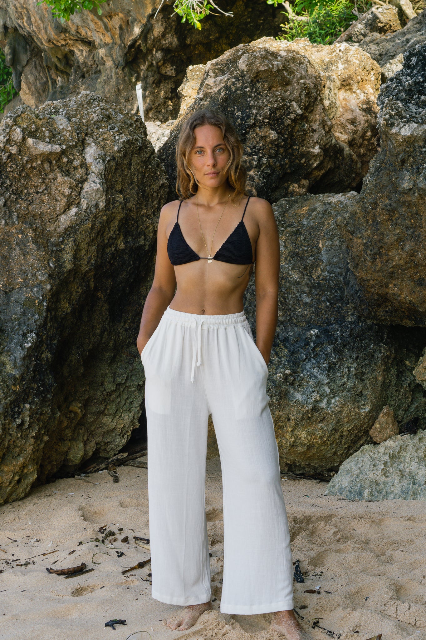 White Linen Pants for Women Fair Produced in Bali Beach Wear